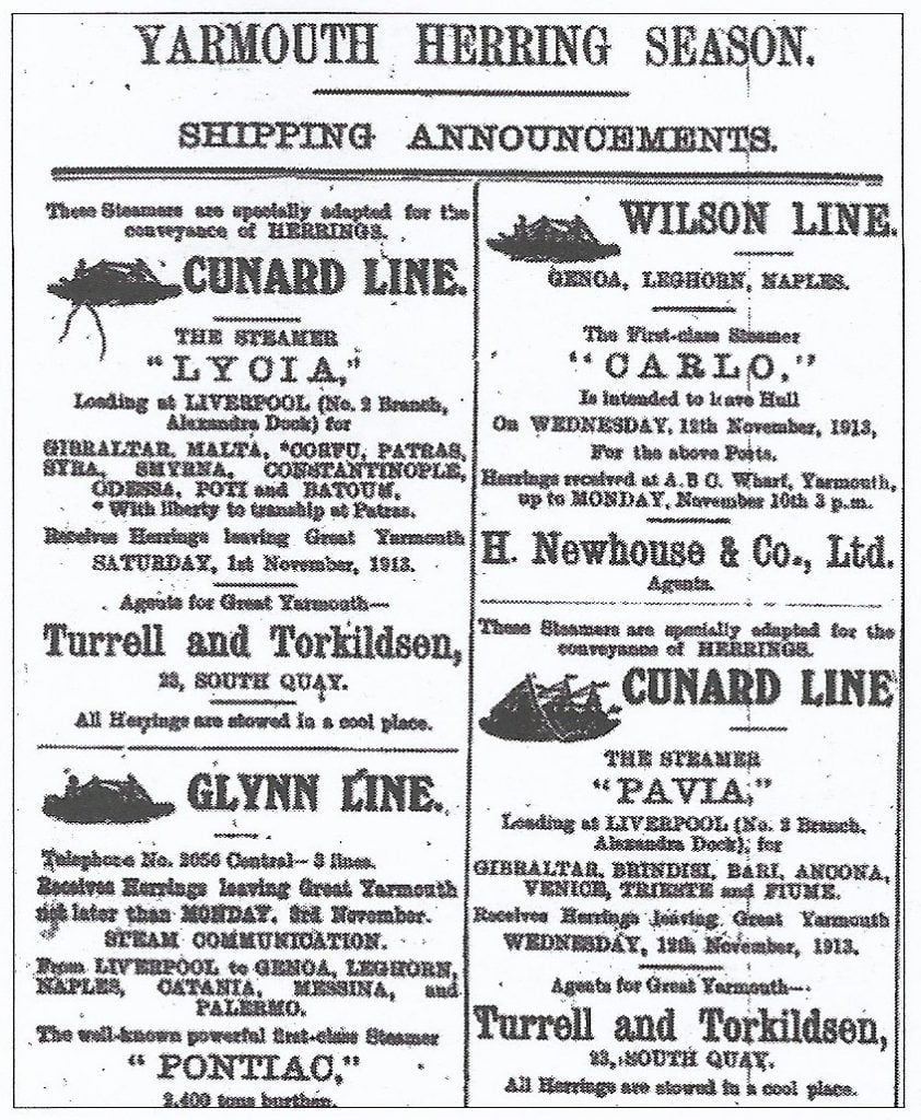 1913 newspaper adverts for shipping herring