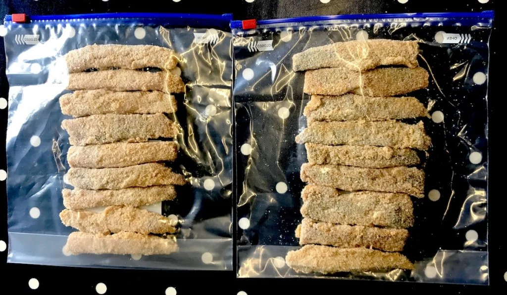 Herring fish fingers ready for the freezer
