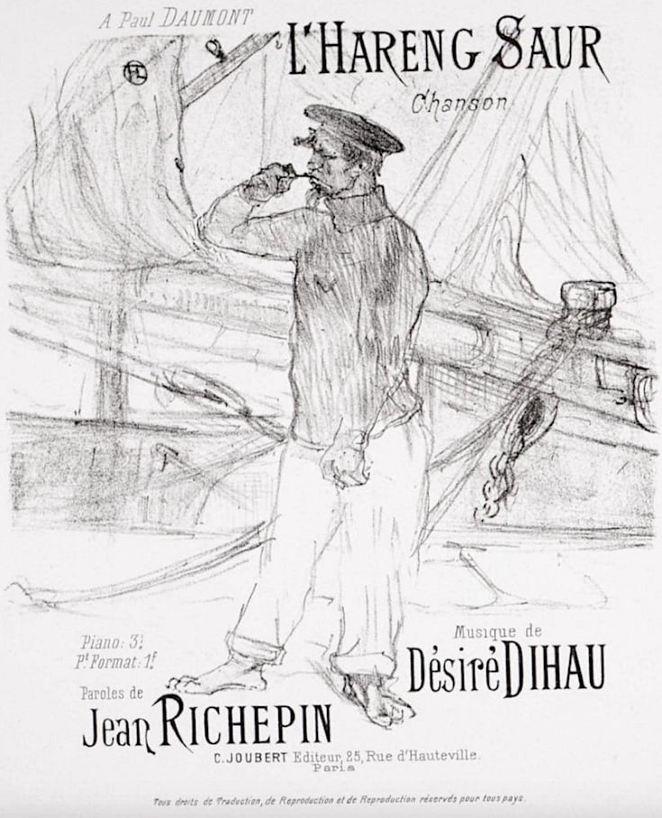 Sheet music cover for Richepin's L'Hareng Saur by Toulouse Lautrec