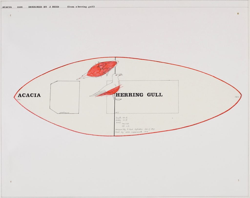 Acacia 1926 - a boat designed in the line of a herring gull in the water