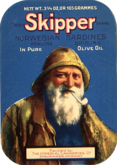 Skipper Brand label with the iconic old fisherman image