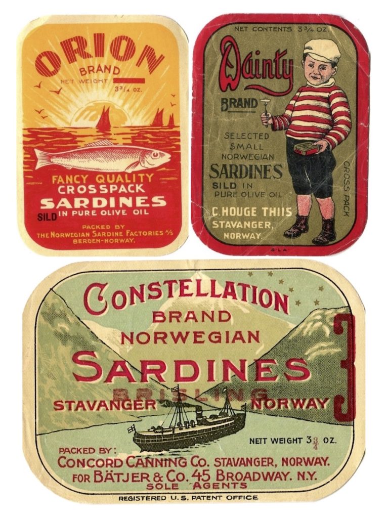 3 labels with post sardine litigation overprints