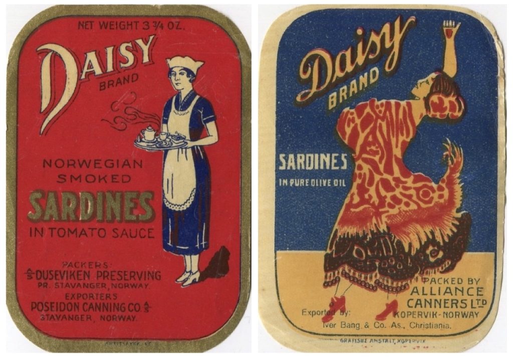 2 Daisy brand labels - images of a waitress and a flamenco dancer
