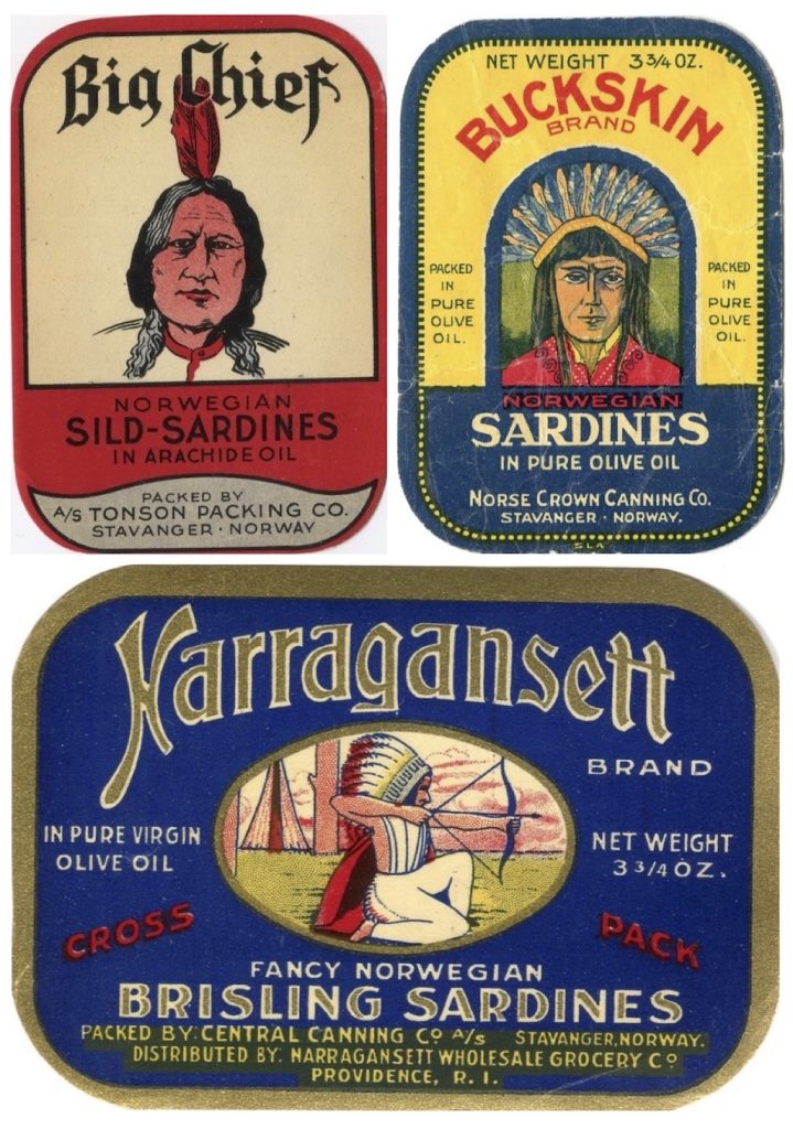 3 labels featuring Native Americans, Big Chief, Buckskin and Narragansett brands