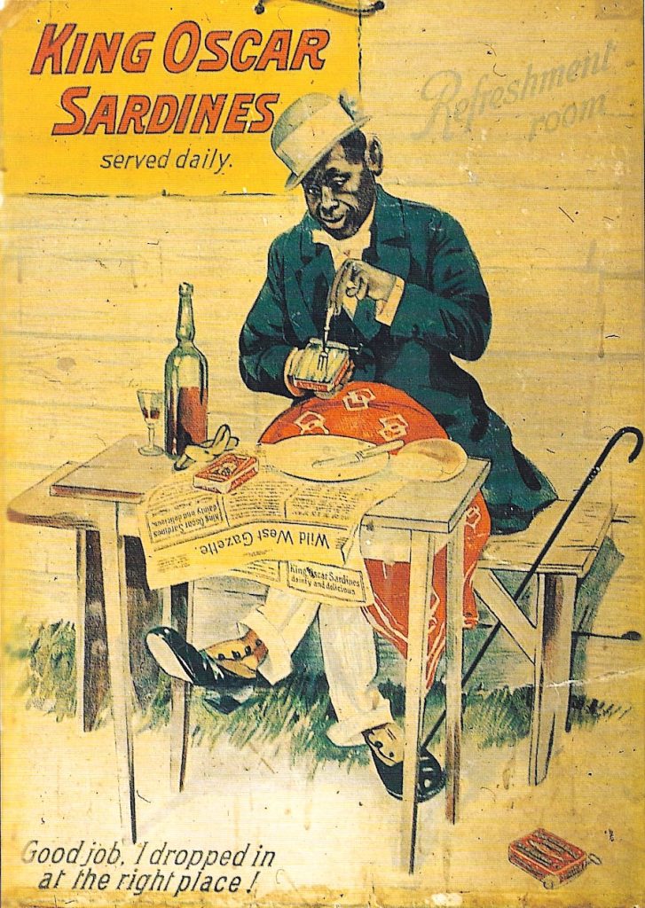King Oscar, sardine poster featuring a fancy-dressing, Jazz Age African American